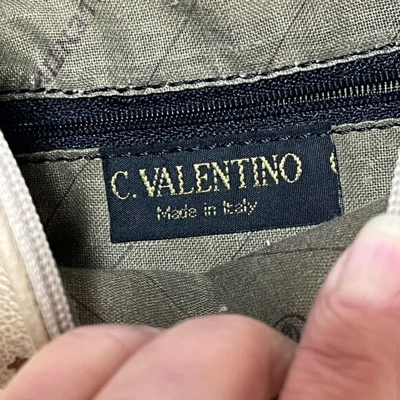 Vintage C. Valentino Leather Monogrammed Shoulder Bag Beige/Tan - Picture 4 of 7